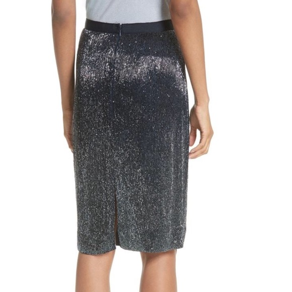 Joie Edryce Navy Pencil Midi Skirt back slit zip closure lined size 10 - Picture 4 of 11